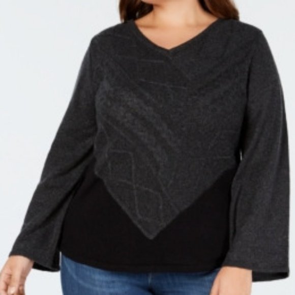Sweaters - Style & Co Plus Size V-Neck Mixed-Stitch Sweater